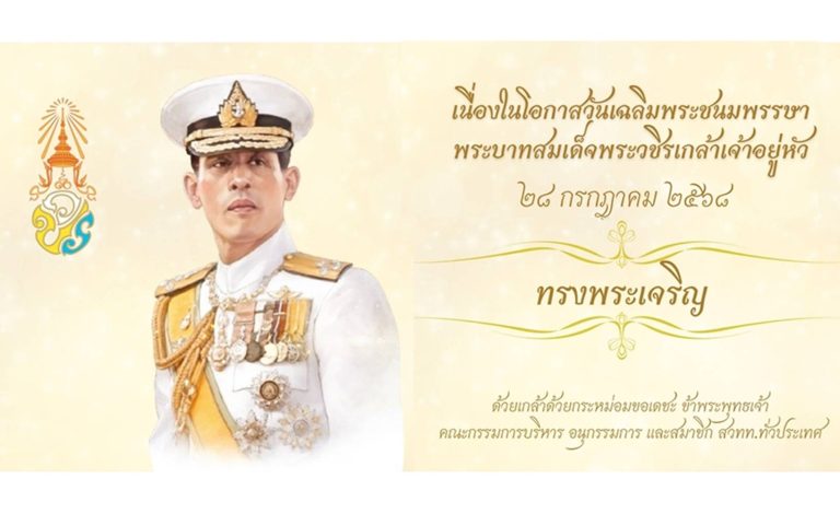 ๒๘ กรกฎาคมวันเฉลิมพระชนมพรรษาพระบาทสมเด็จพระวชิรเกล้าเจ้าอยู่หัวขอพระองค์ทรงพระเจริญด้วยเกล้าด้วยกระหม่อม ขอเดชะ ข้าพระพุทธเจ้าคณะกรรมการบริหาร อนุกรรมการและสมาชิก สวทท.ทั่วประเทศ